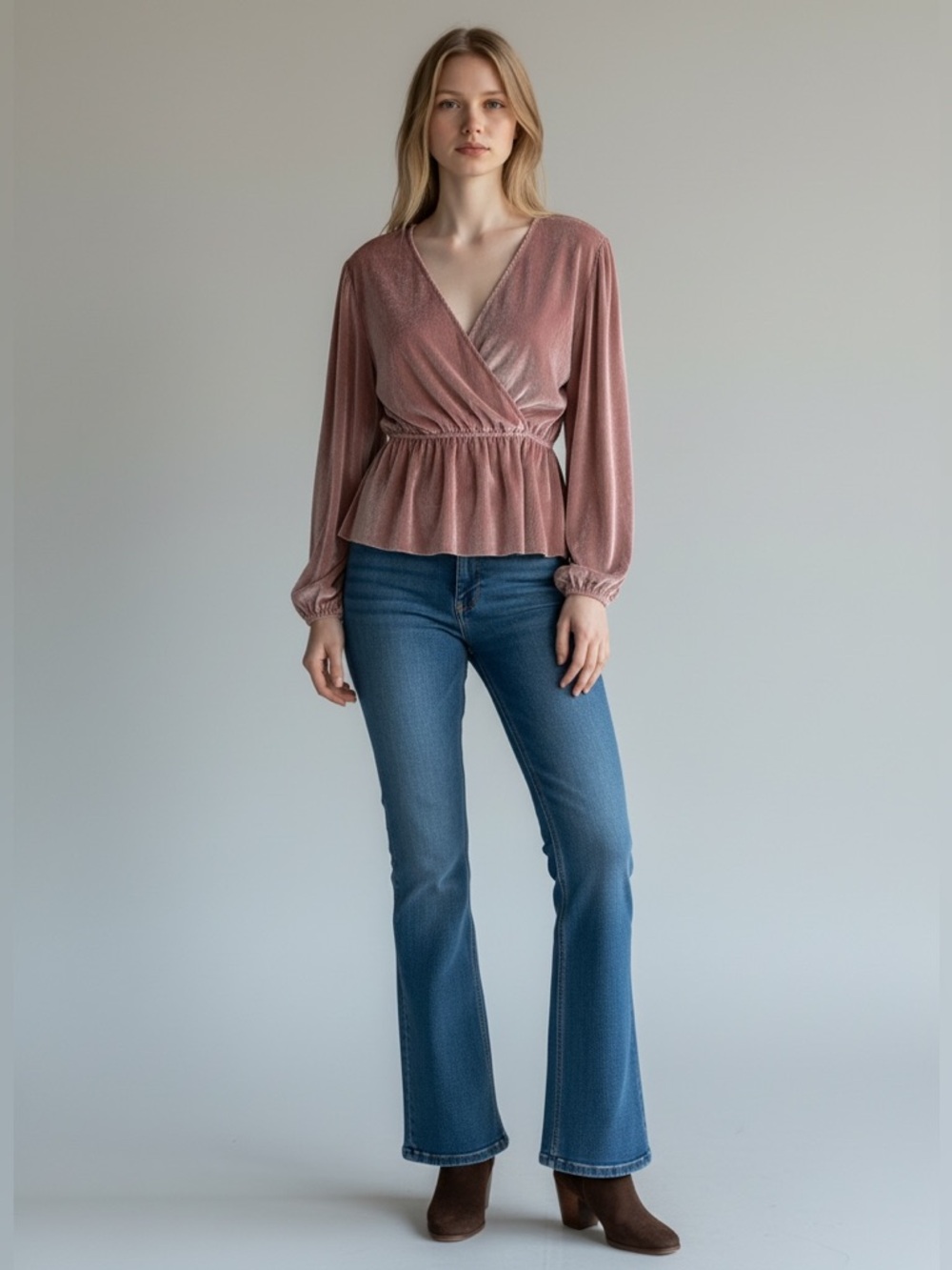 Grace & Emma Peplum Wrap Top in Dusty Rose NWT
